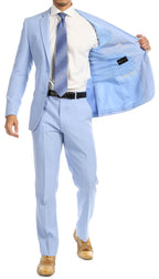 Paul Lorenzo Men's Sky Blue 2 Button Notch Lapel Slim Fit 2 Piece Suit - Ferrecci USA 