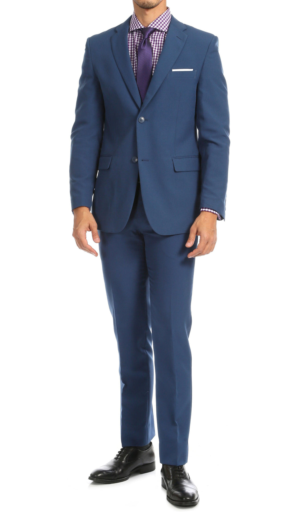 Paul Lorenzo Men's Indigo Slim Fit 2-Piece Suit - Notch Lapel, Flat Front Pants