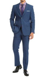 Paul Lorenzo Men's Indigo Slim Fit 2-Piece Suit - Notch Lapel, Flat Front Pants