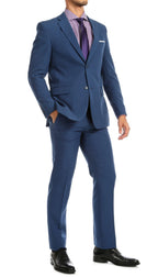 Paul Lorenzo Men's Indigo Slim Fit 2-Piece Suit - Notch Lapel, Flat Front Pants