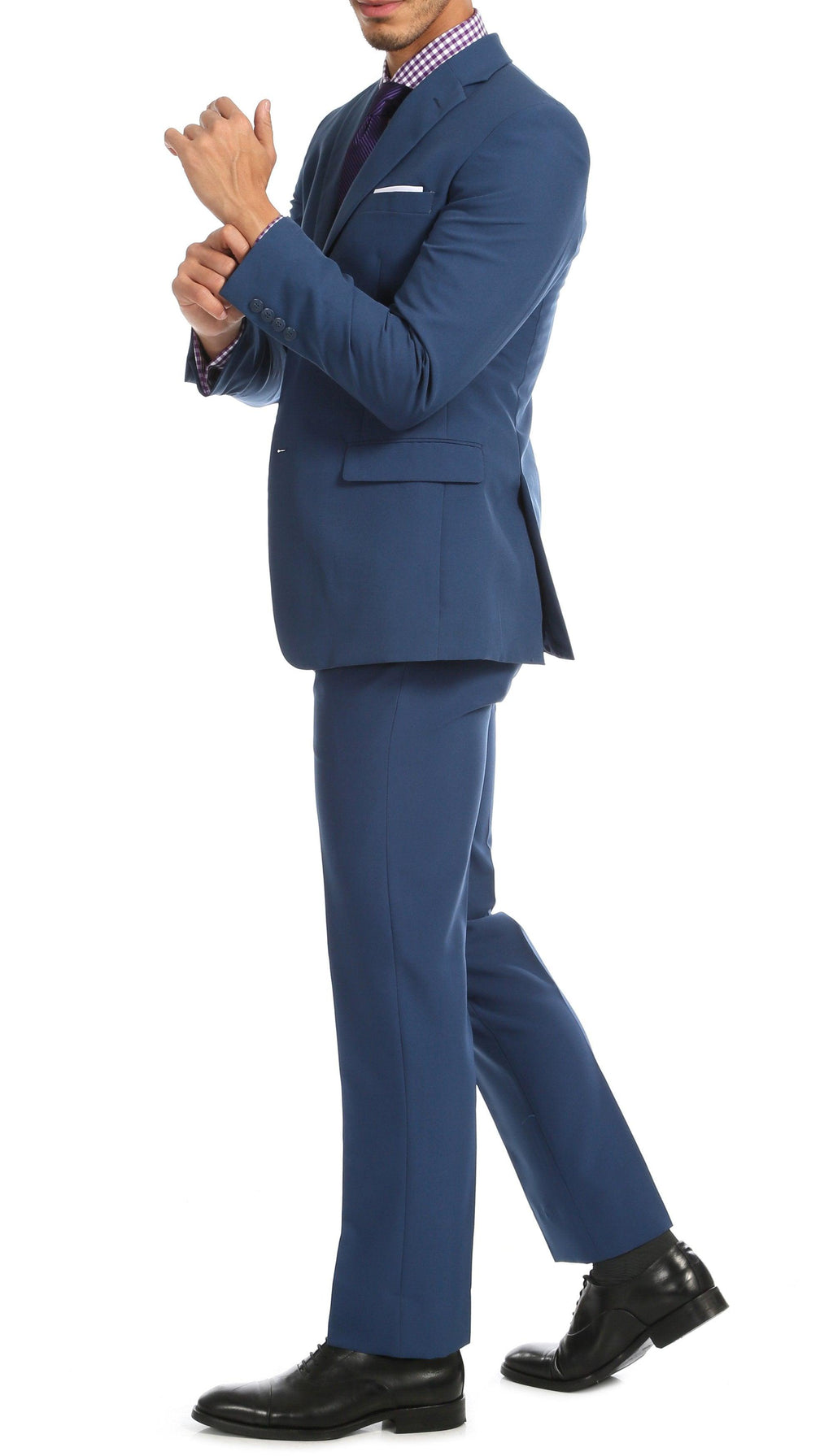 Paul Lorenzo Men's Indigo Slim Fit 2-Piece Suit - Notch Lapel, Flat Front Pants