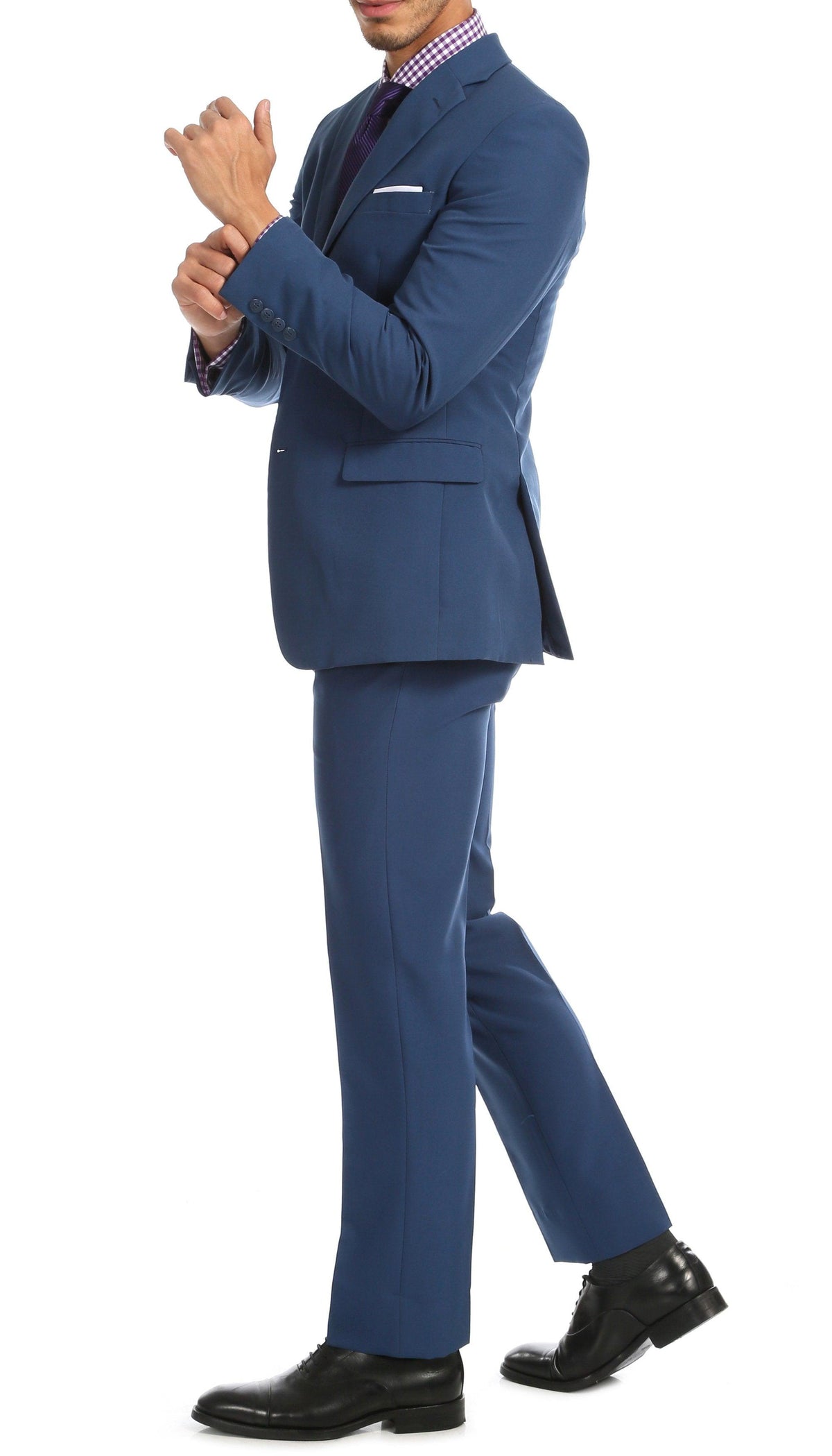 Paul Lorenzo Men's Indigo Slim Fit 2-Piece Suit - Notch Lapel, Flat Front Pants
