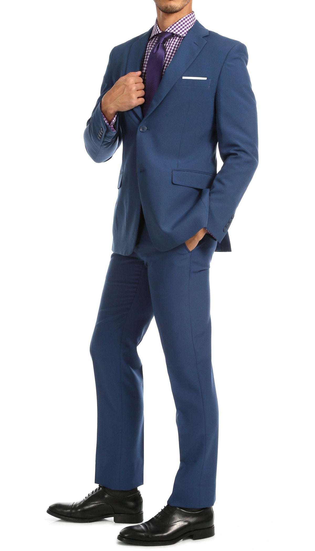 Paul Lorenzo Men's Indigo Slim Fit 2-Piece Suit - Notch Lapel, Flat Front Pants