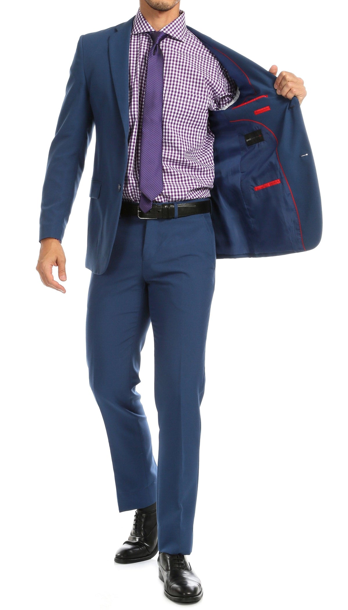 Paul Lorenzo Men's Indigo Slim Fit 2-Piece Suit - Notch Lapel, Flat Front Pants