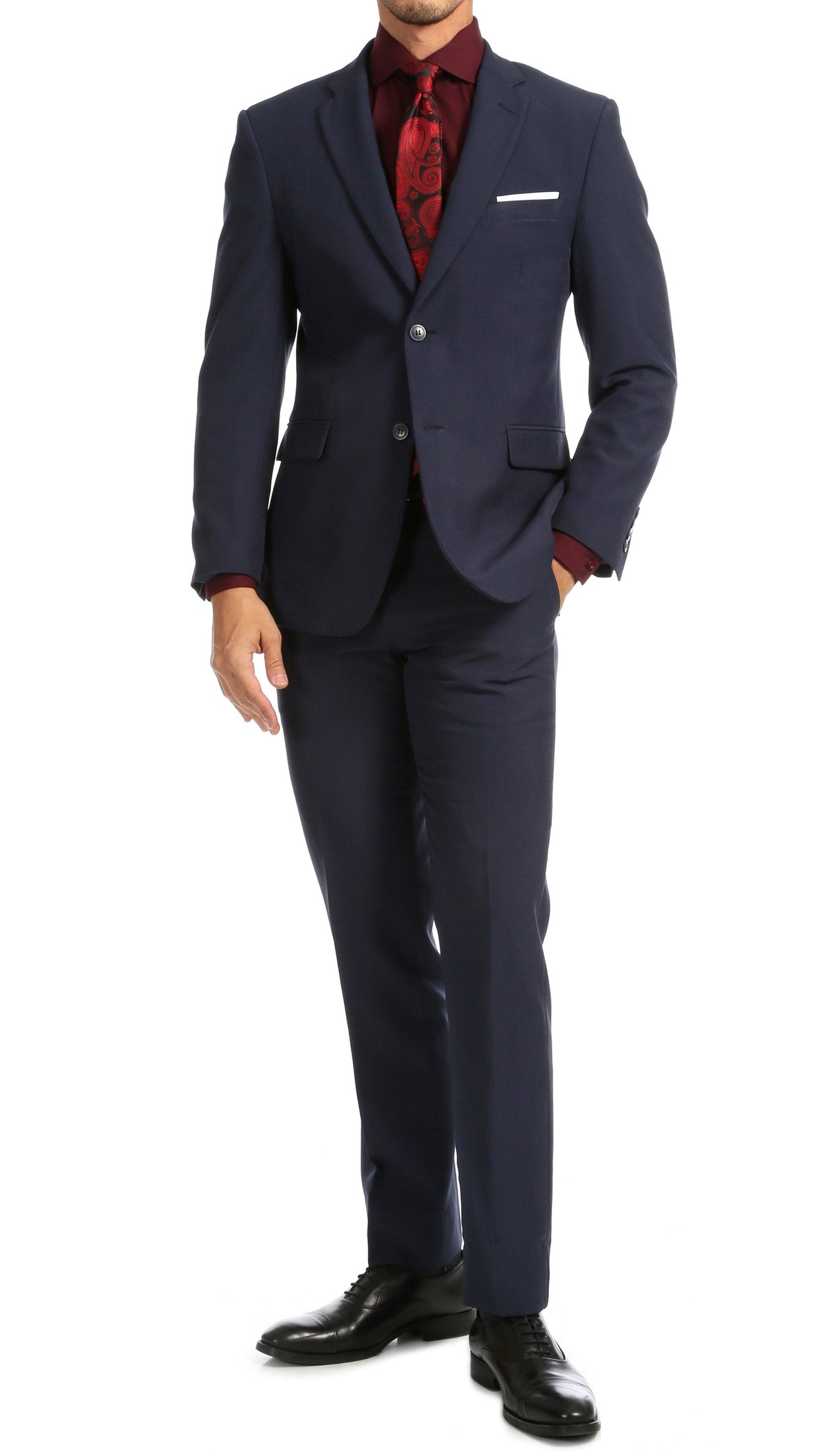 Paul Lorenzo Men's Navy Slim Fit 2-Piece Suit - Notch Lapel, Flat Front Pants