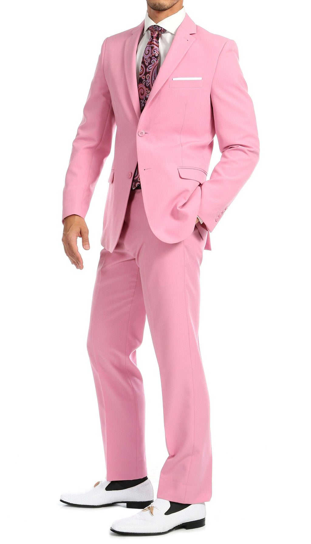 Paul Lorenzo Men's Pink Slim Fit 2-Piece Suit - Notch Lapel, Flat Front Pants