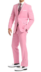 Paul Lorenzo Men's Pink Slim Fit 2-Piece Suit - Notch Lapel, Flat Front Pants