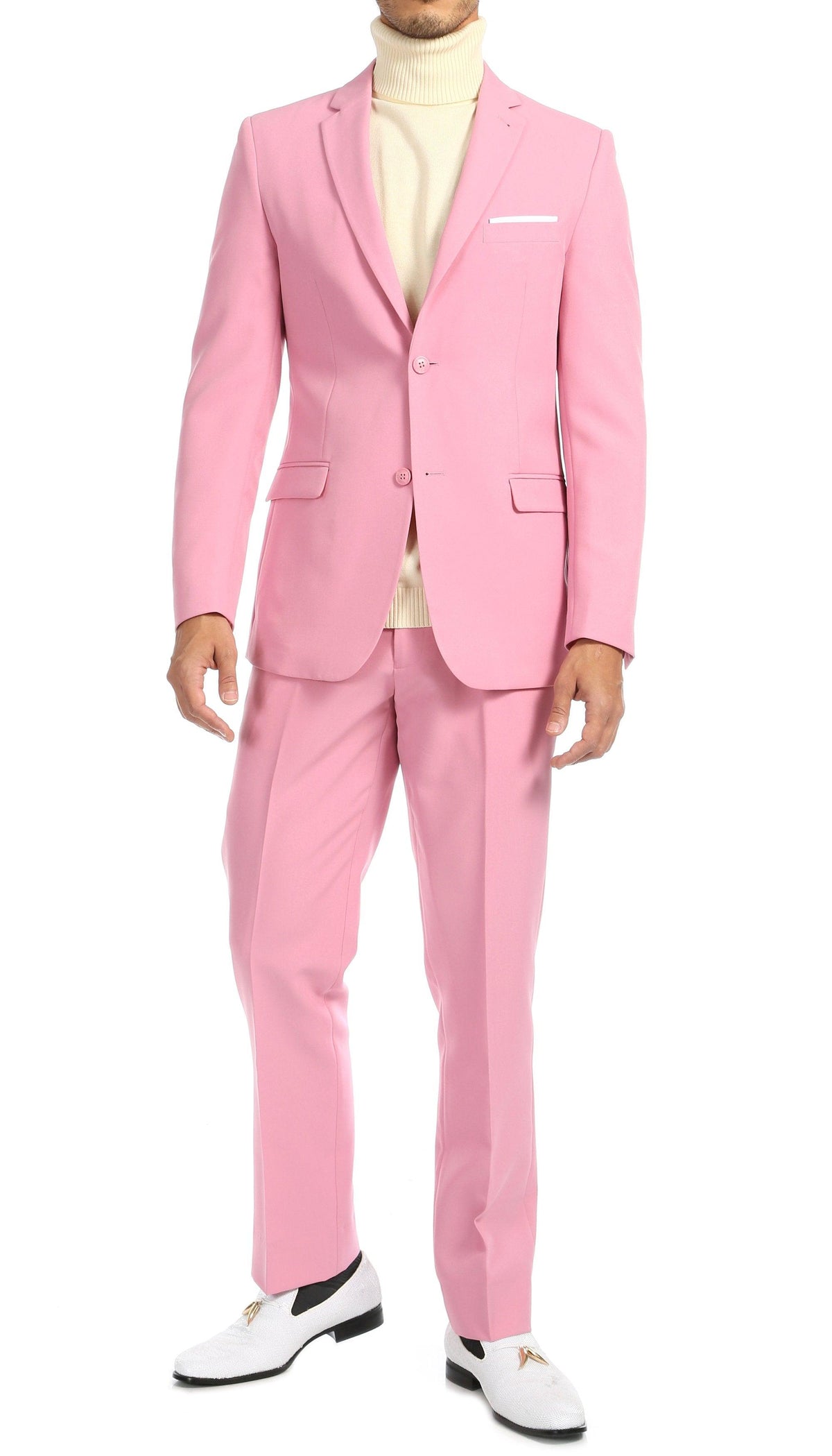 Paul Lorenzo Men's Pink Slim Fit 2-Piece Suit - Notch Lapel, Flat Front Pants
