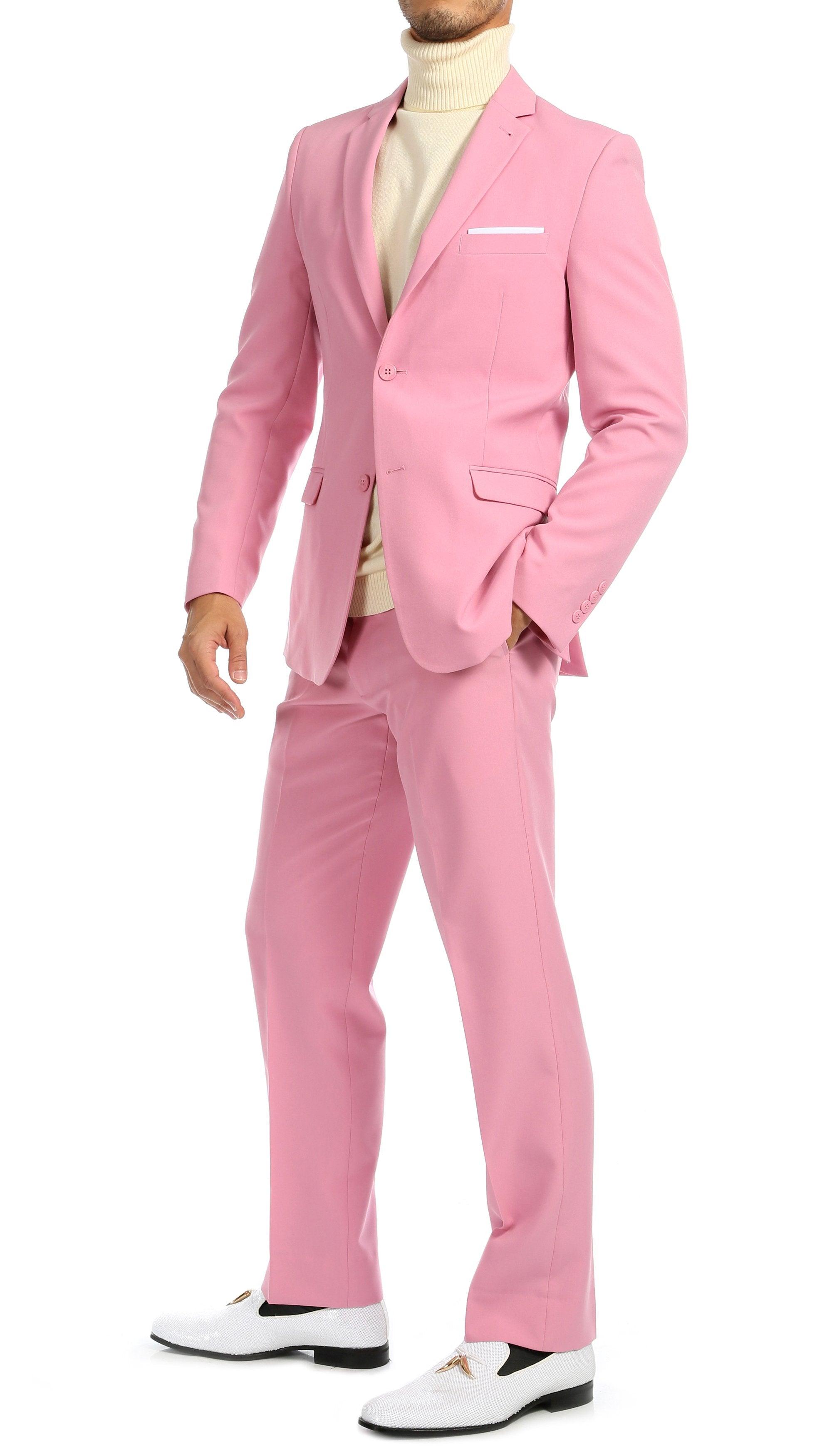 Paul Lorenzo Mens Pink Slim Fit 2 Piece Suit - Ferrecci USA 