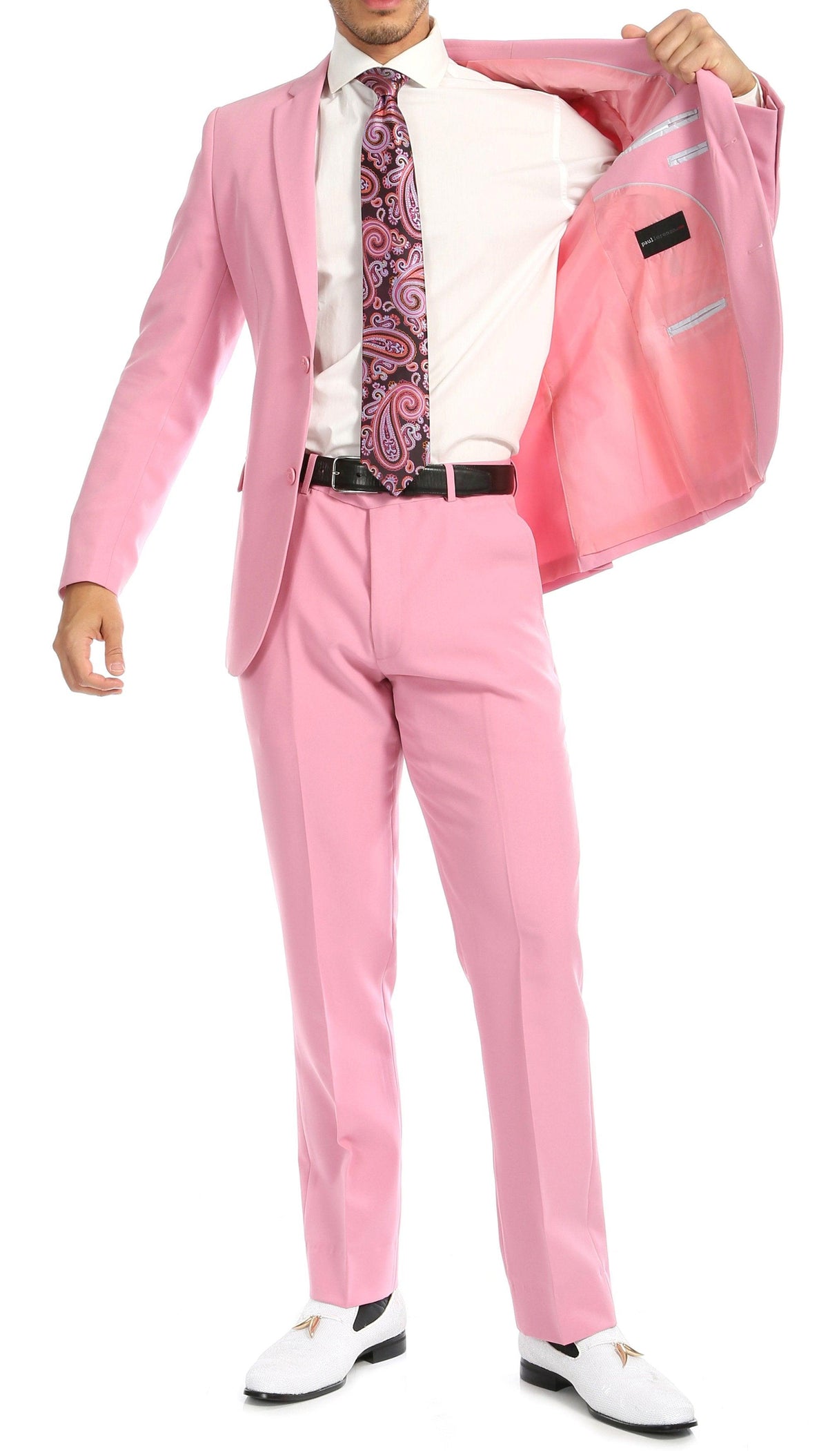 Paul Lorenzo Men's Pink Slim Fit 2-Piece Suit - Notch Lapel, Flat Front Pants
