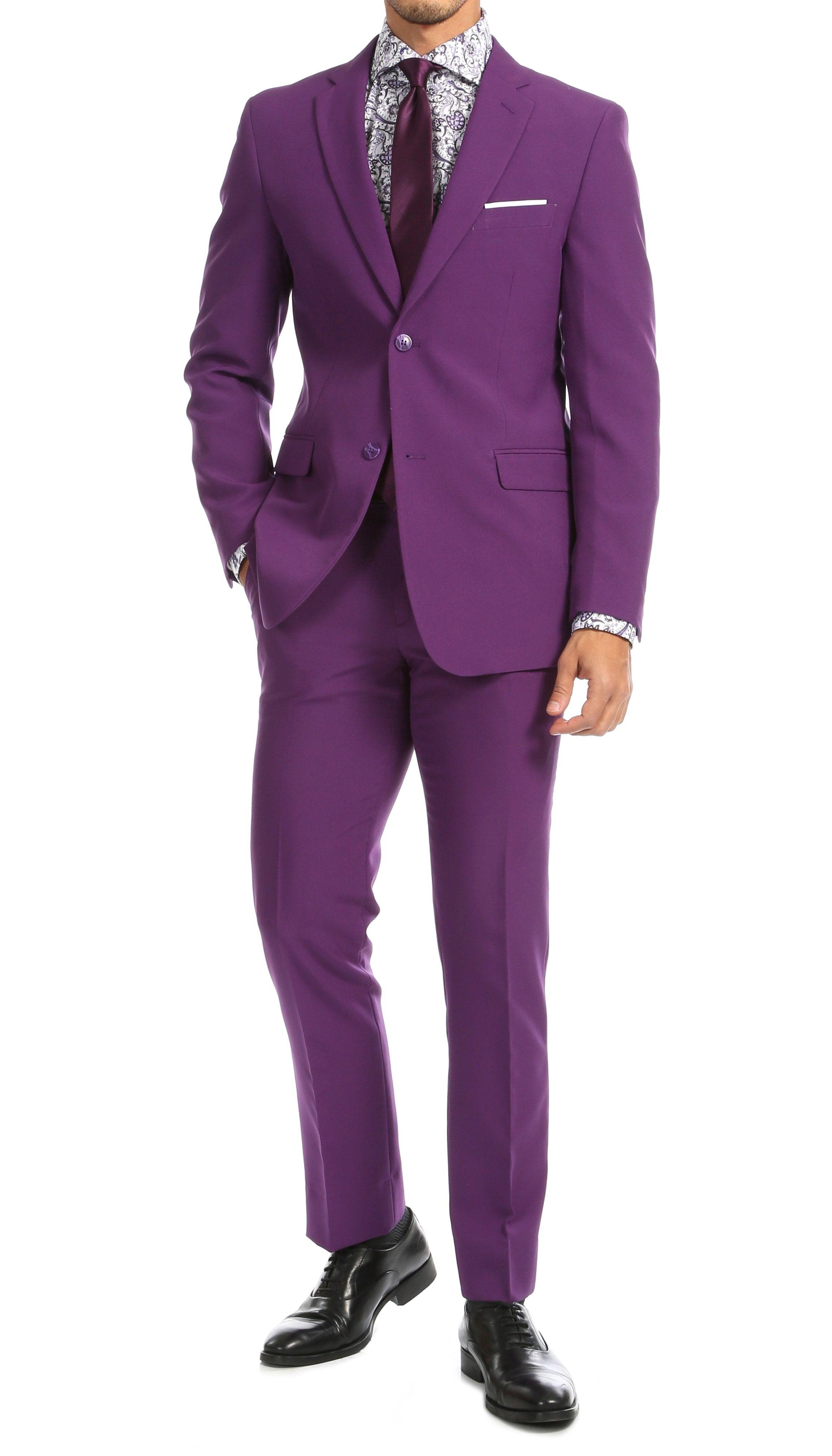 Paul Lorenzo Mens Purple Slim Fit 2 Piece Suit - Ferrecci USA 