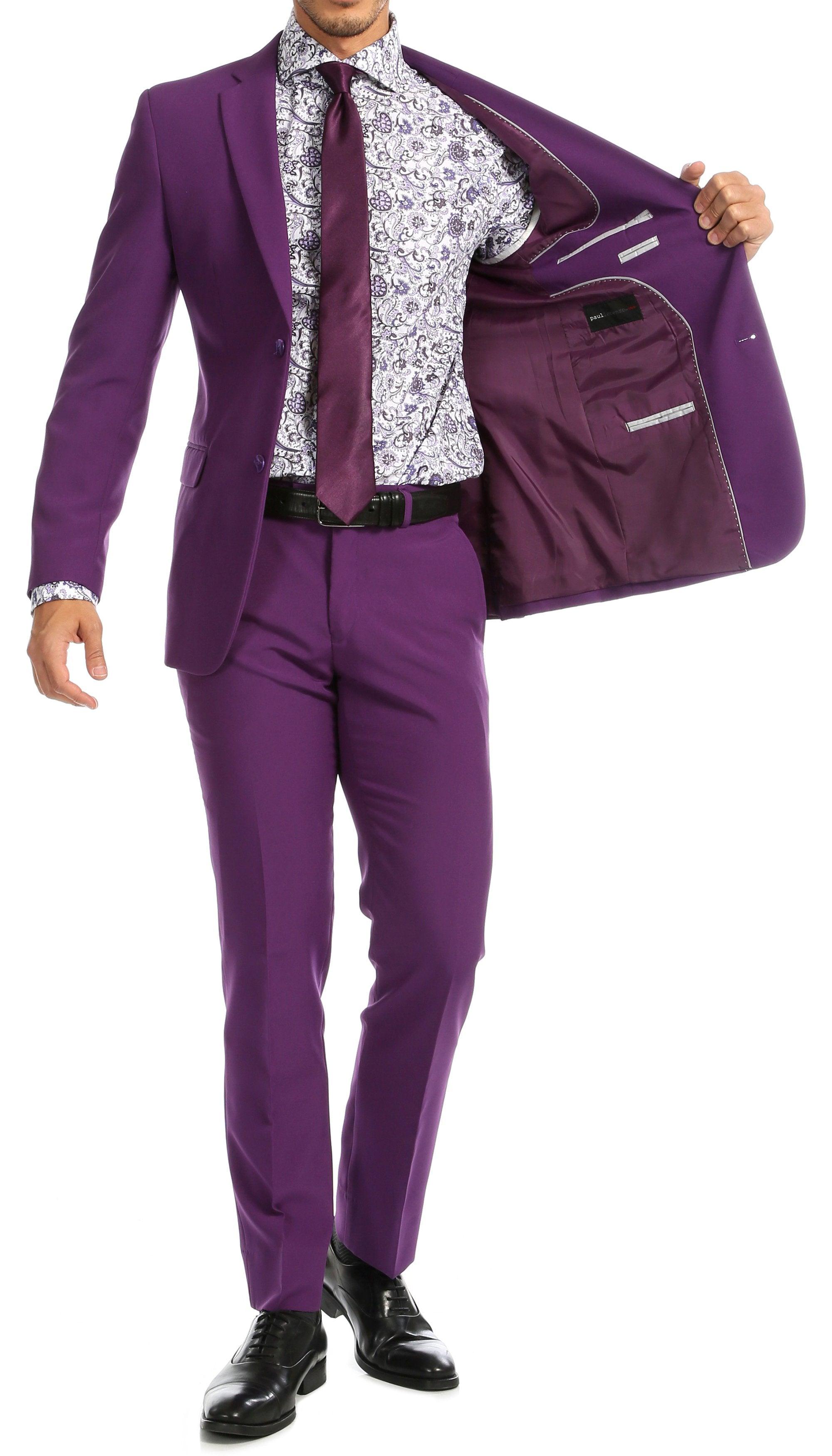 Paul Lorenzo Mens Purple Slim Fit 2 Piece Suit - Ferrecci USA 