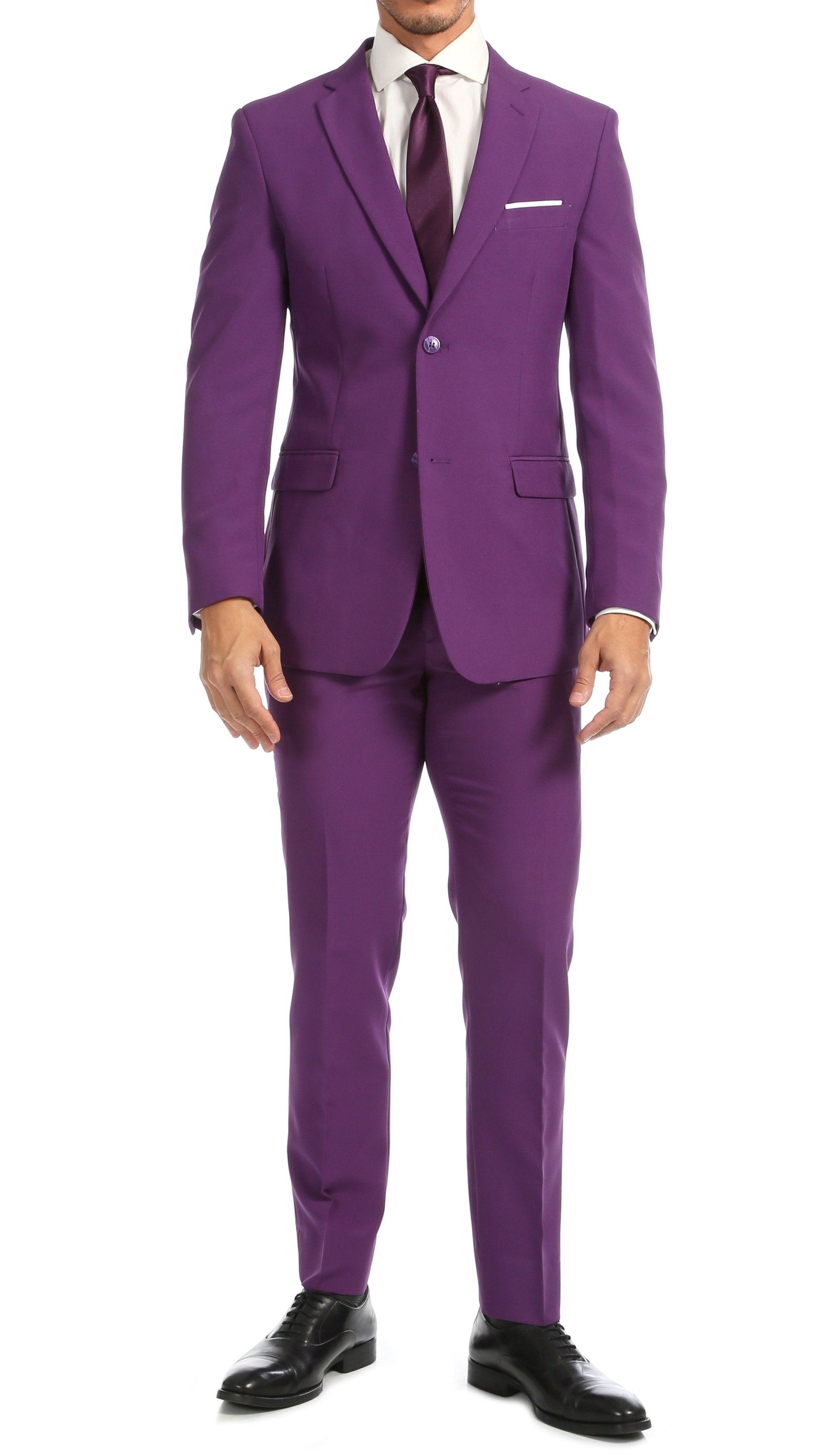 Paul Lorenzo Mens Purple Slim Fit 2 Piece Suit - Ferrecci USA 
