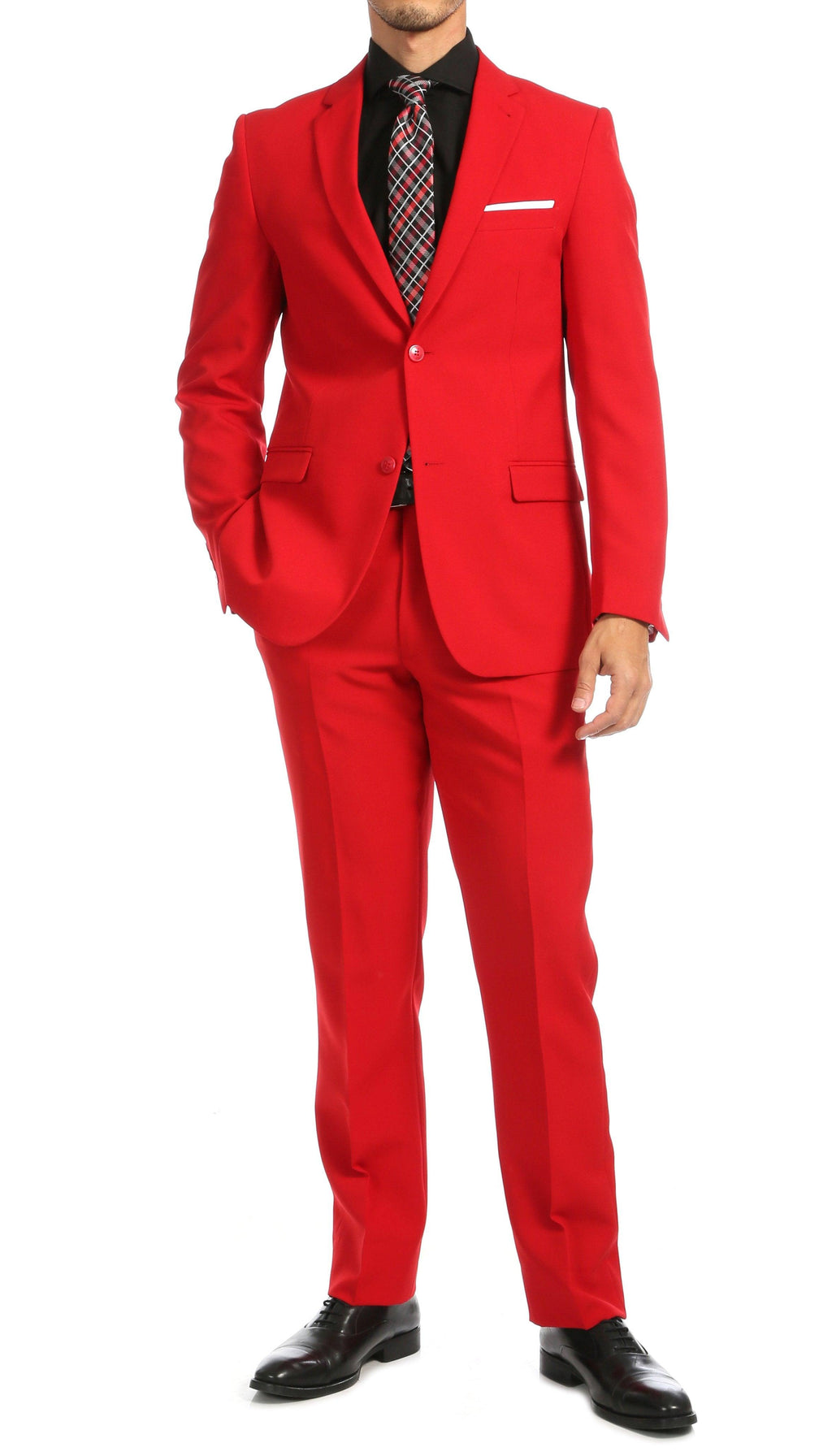 Paul Lorenzo Men's Red Slim Fit 2-Piece Suit - Notch Lapel, Flat Front Pants