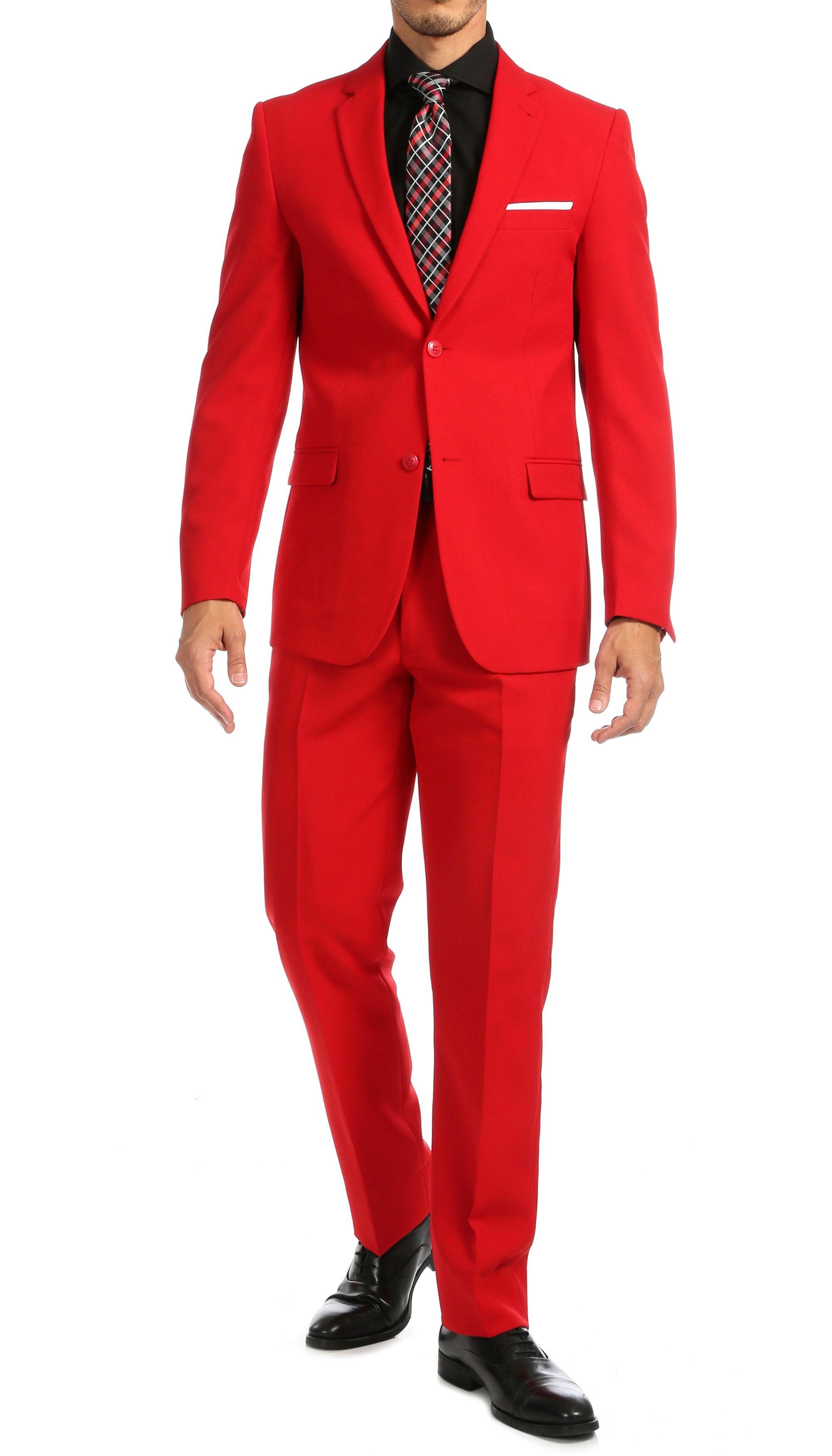 Paul Lorenzo Mens Red Slim Fit 2 Piece Suit - Ferrecci USA 