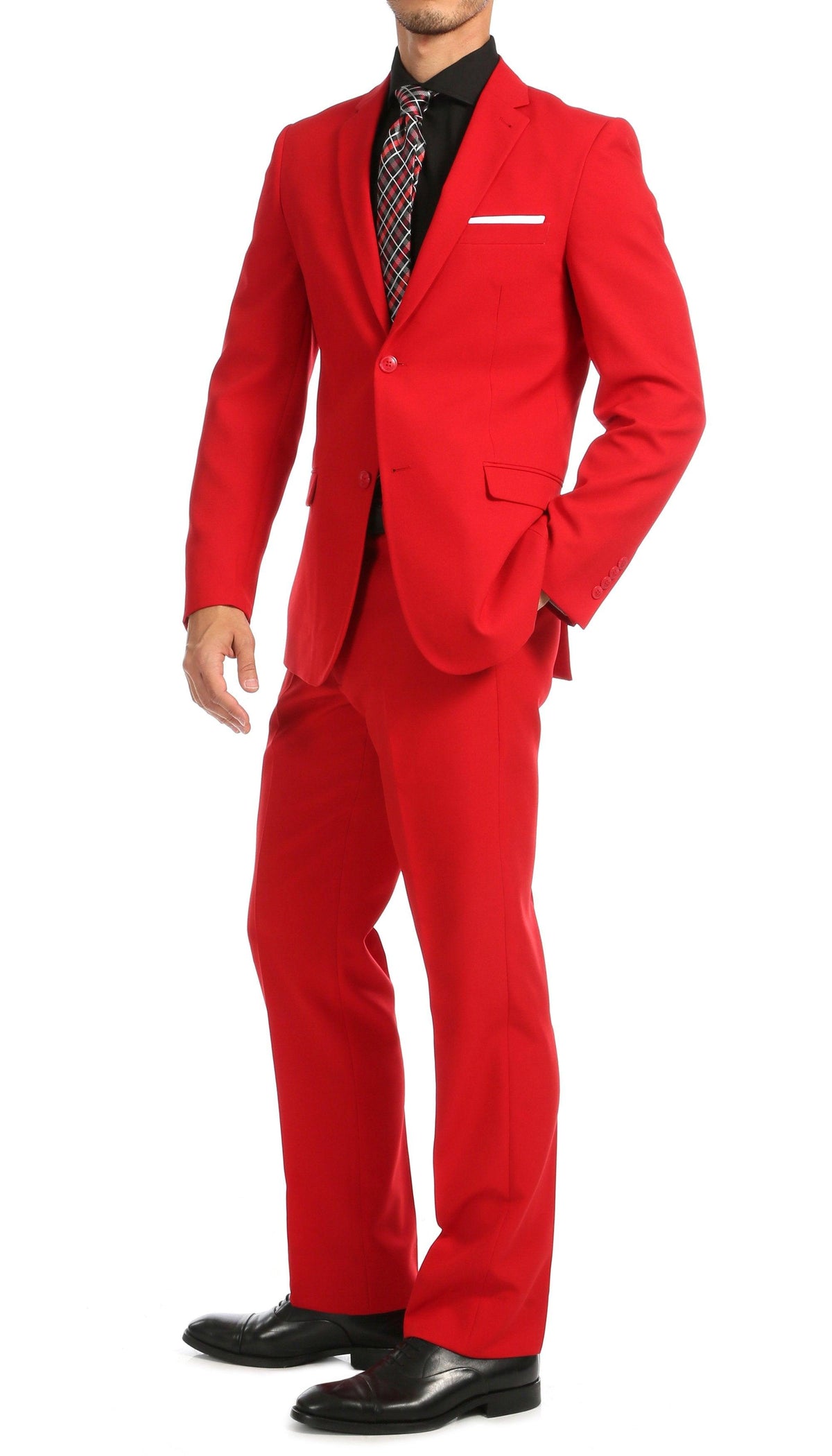 Paul Lorenzo Men's Red Slim Fit 2-Piece Suit - Notch Lapel, Flat Front Pants