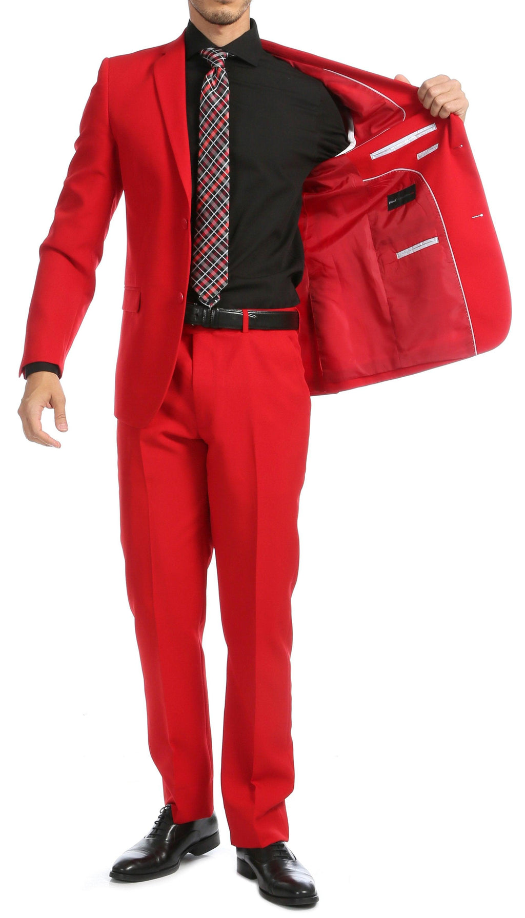 Paul Lorenzo Men's Red Slim Fit 2-Piece Suit - Notch Lapel, Flat Front Pants