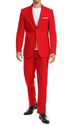 Paul Lorenzo Men's Red Slim Fit 2-Piece Suit - Notch Lapel, Flat Front Pants