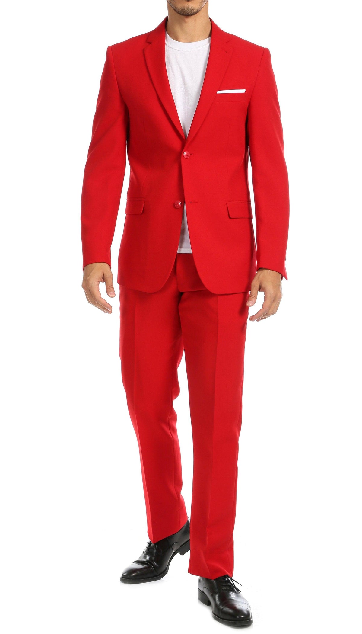 Paul Lorenzo Men's Red Slim Fit 2-Piece Suit - Notch Lapel, Flat Front Pants
