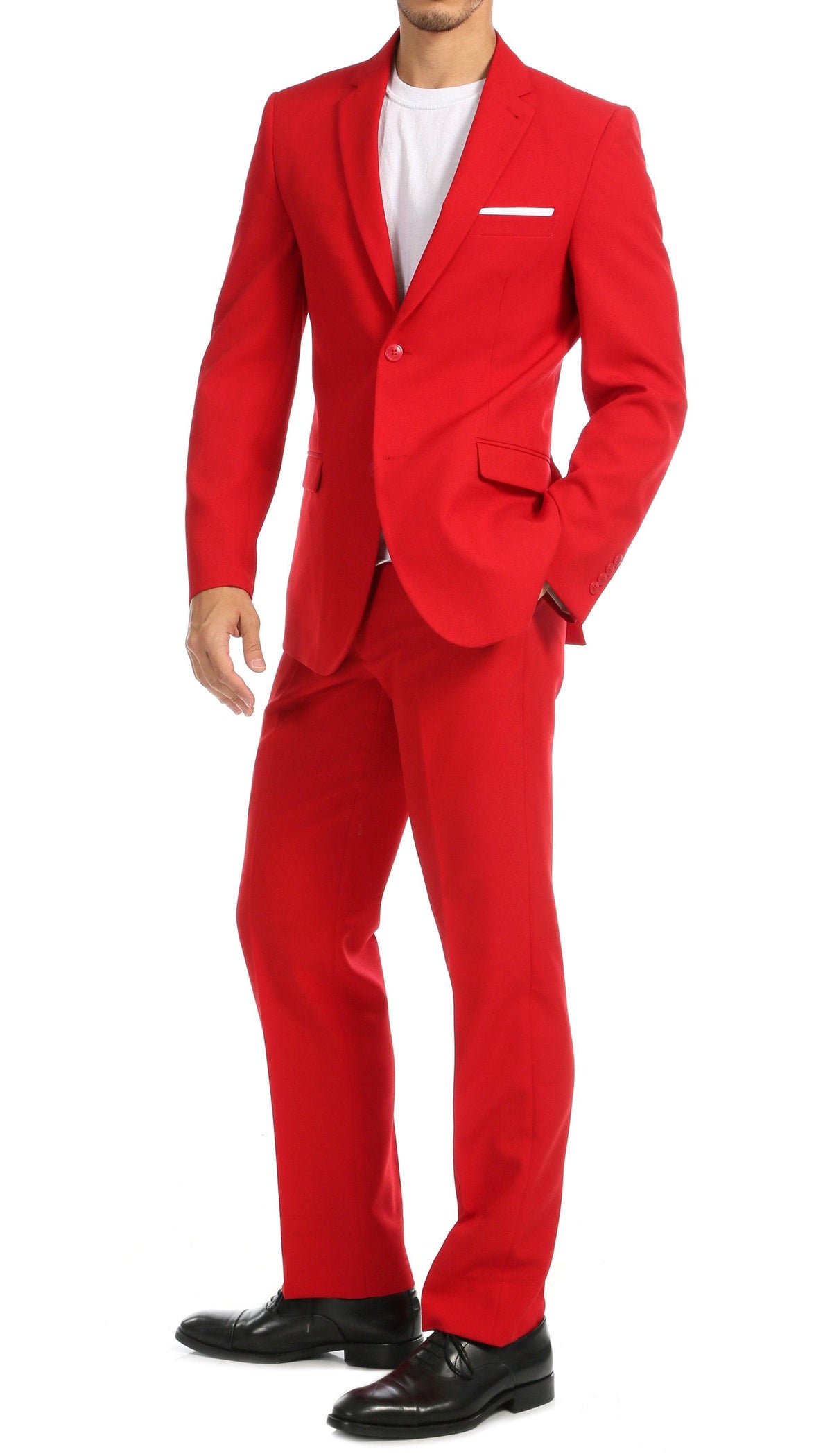 Paul Lorenzo Men's Red Slim Fit 2-Piece Suit - Notch Lapel, Flat Front Pants