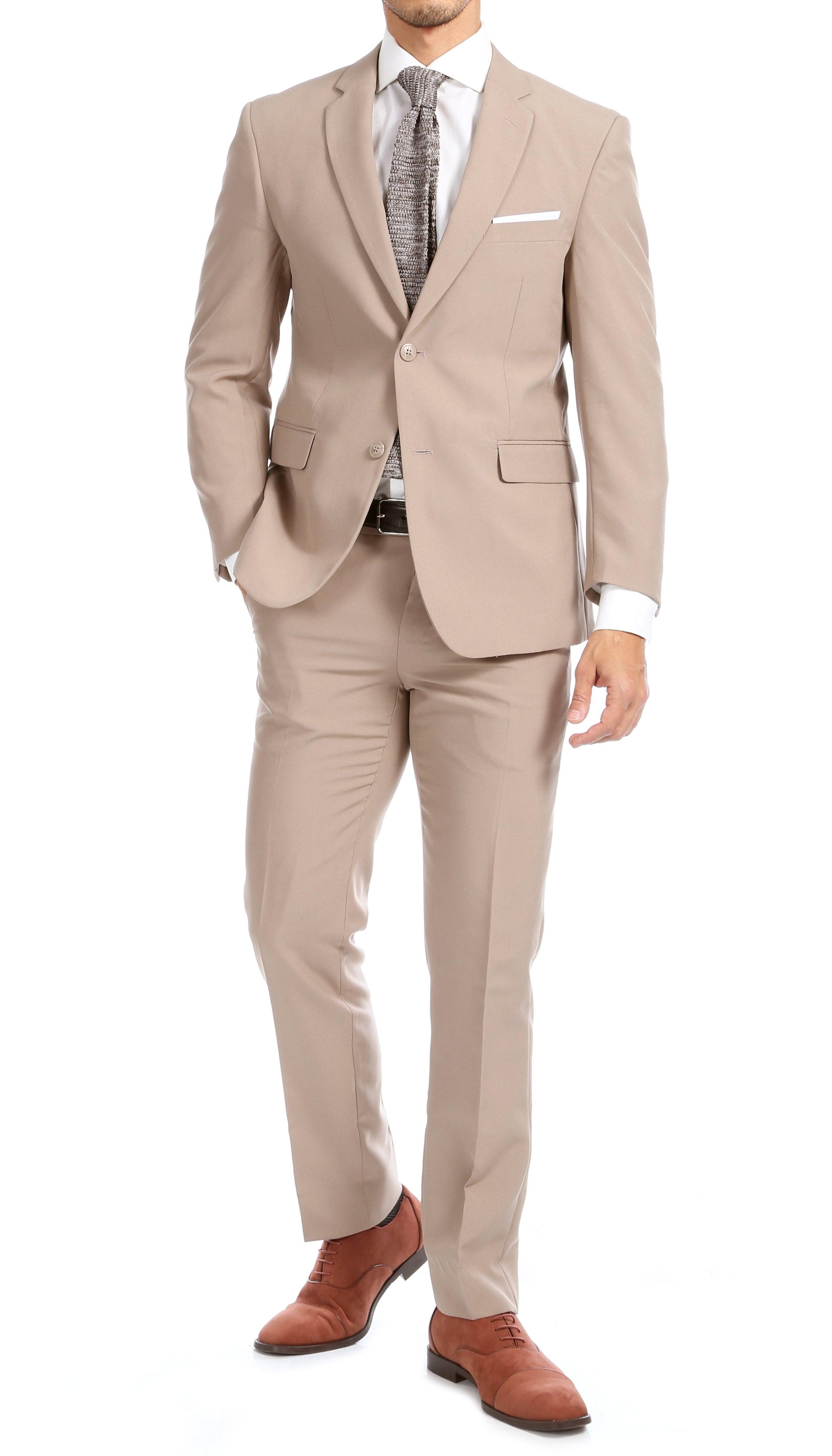Paul Lorenzo Mens Tan Slim Fit 2 Piece Suit - Ferrecci USA 