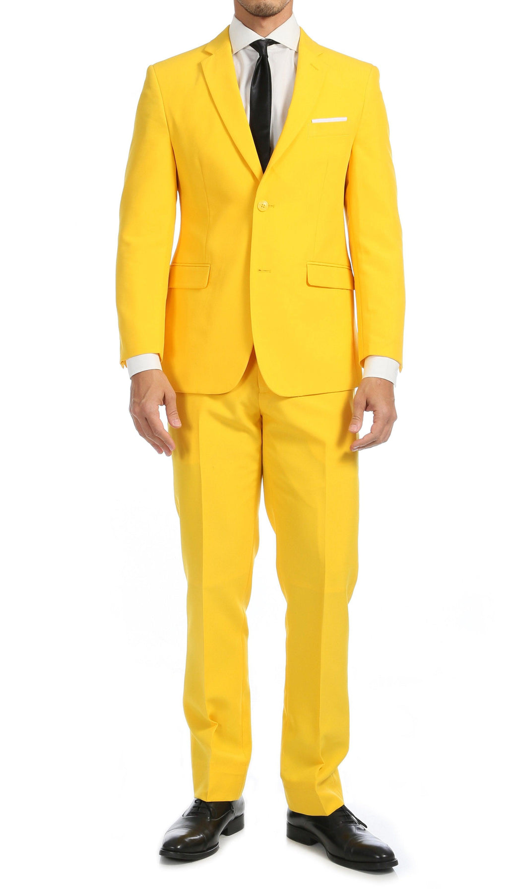 Paul Lorenzo Men's Yellow Slim Fit 2-Piece Suit - Notch Lapel, Flat Front Pants