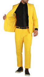 Paul Lorenzo Men's Yellow Slim Fit 2-Piece Suit - Notch Lapel, Flat Front Pants