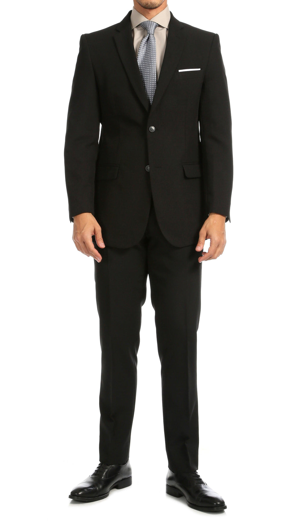 Paul Lorenzo Men's Black Slim Fit 2-Piece Suit - Notch Lapel, Flat Front Pants