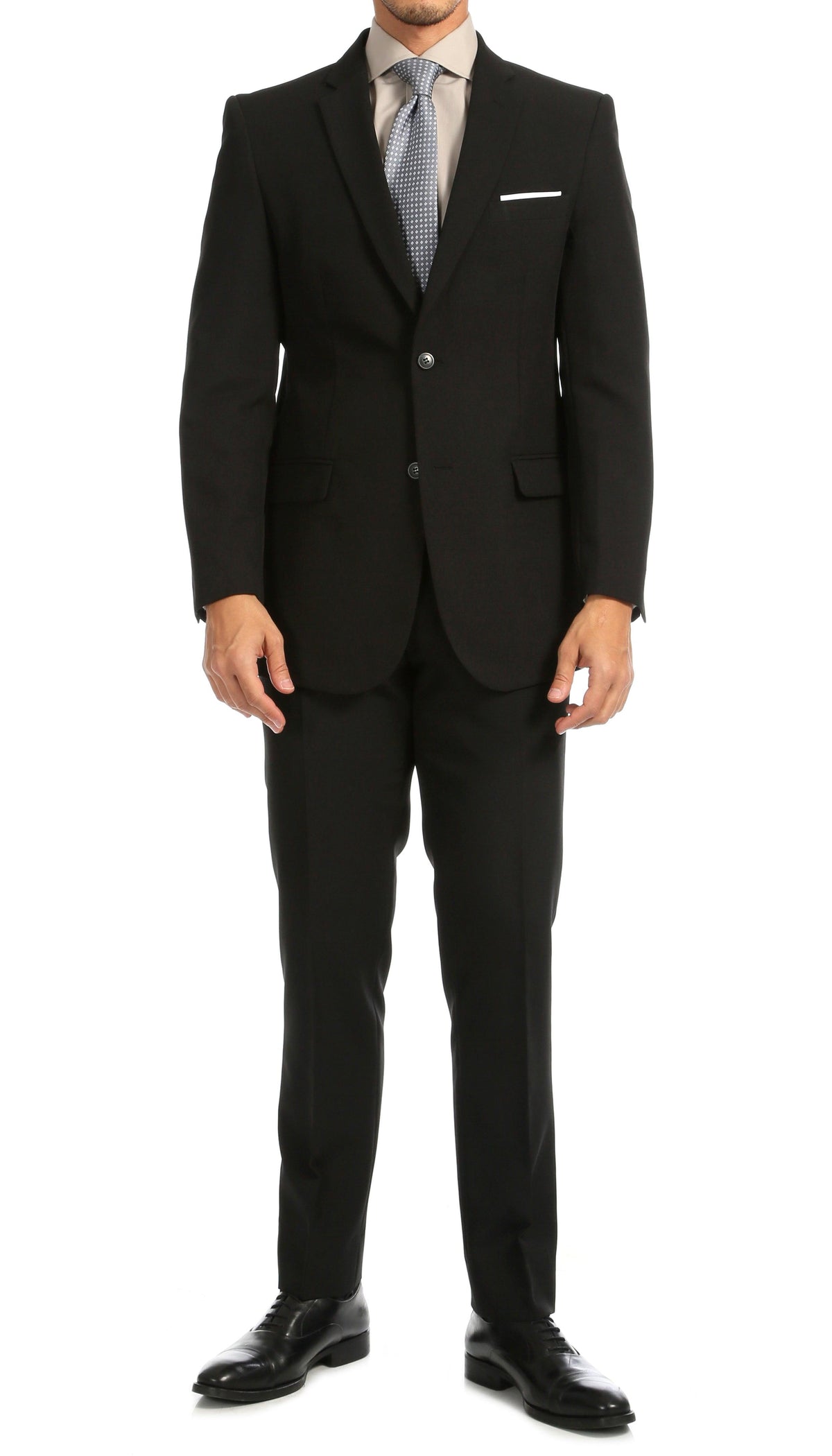 Paul Lorenzo Men's Black Slim Fit 2-Piece Suit - Notch Lapel, Flat Front Pants
