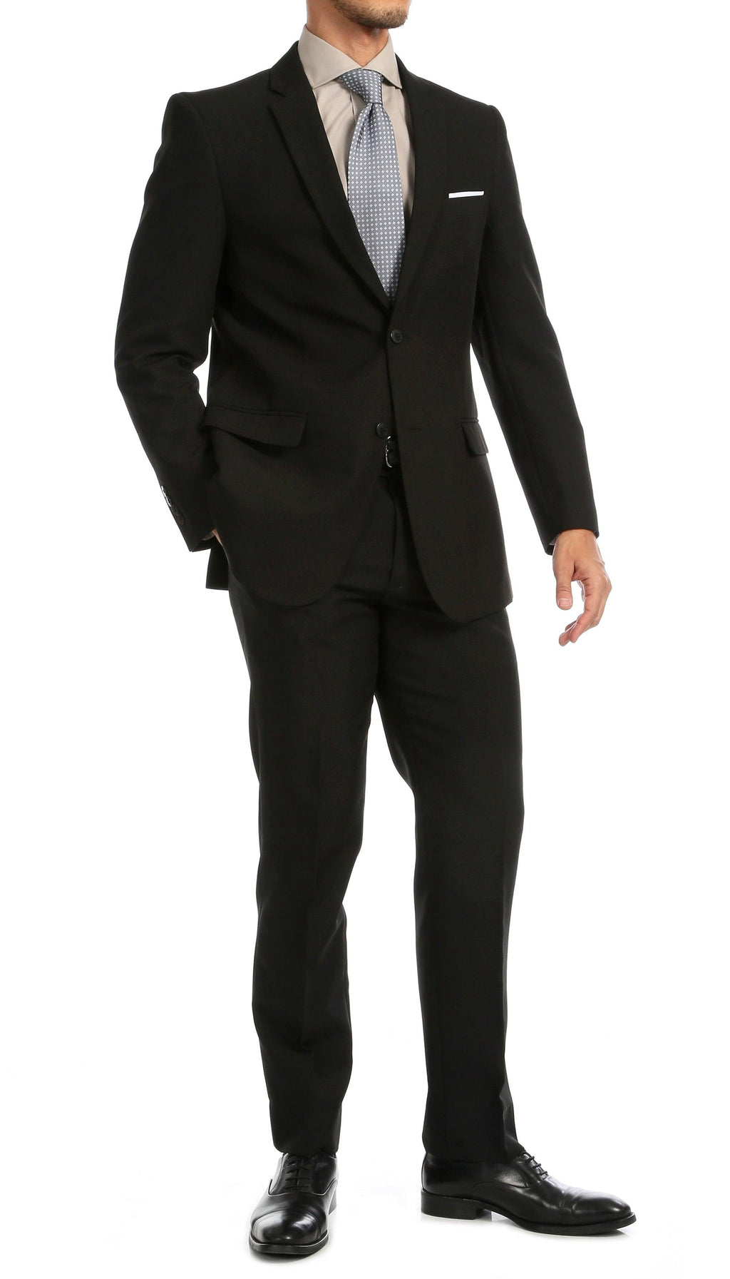 Paul Lorenzo Men's Black Slim Fit 2-Piece Suit - Notch Lapel, Flat Front Pants