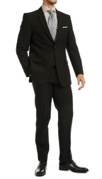 Paul Lorenzo Men's Black Slim Fit 2-Piece Suit - Notch Lapel, Flat Front Pants