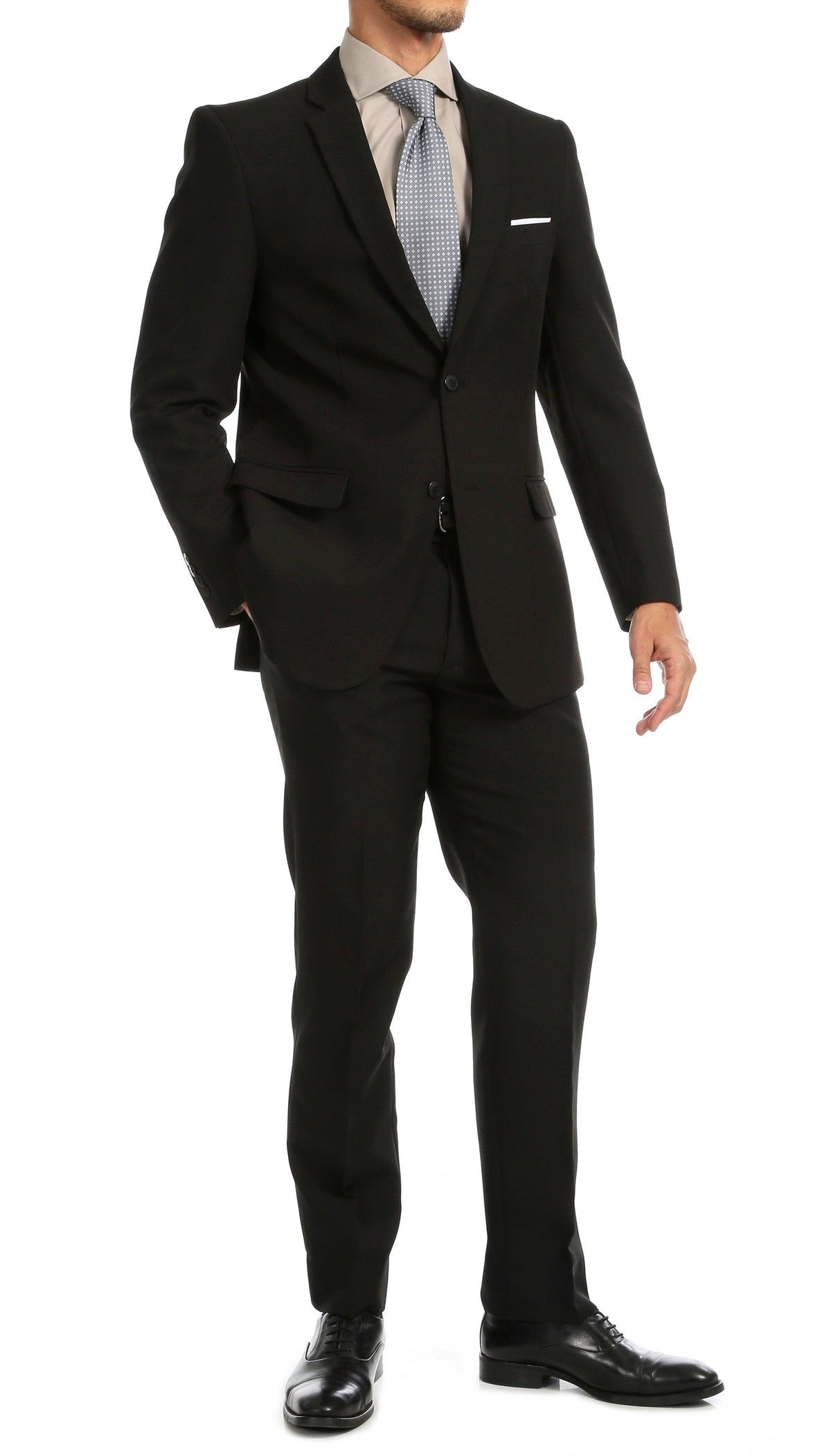 Paul Lorenzo Men's Black Slim Fit 2-Piece Suit - Notch Lapel, Flat Front Pants