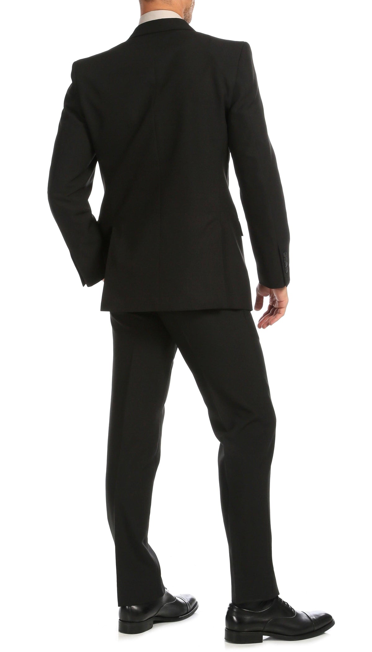 Paul Lorenzo Men's Black Slim Fit 2-Piece Suit - Notch Lapel, Flat Front Pants