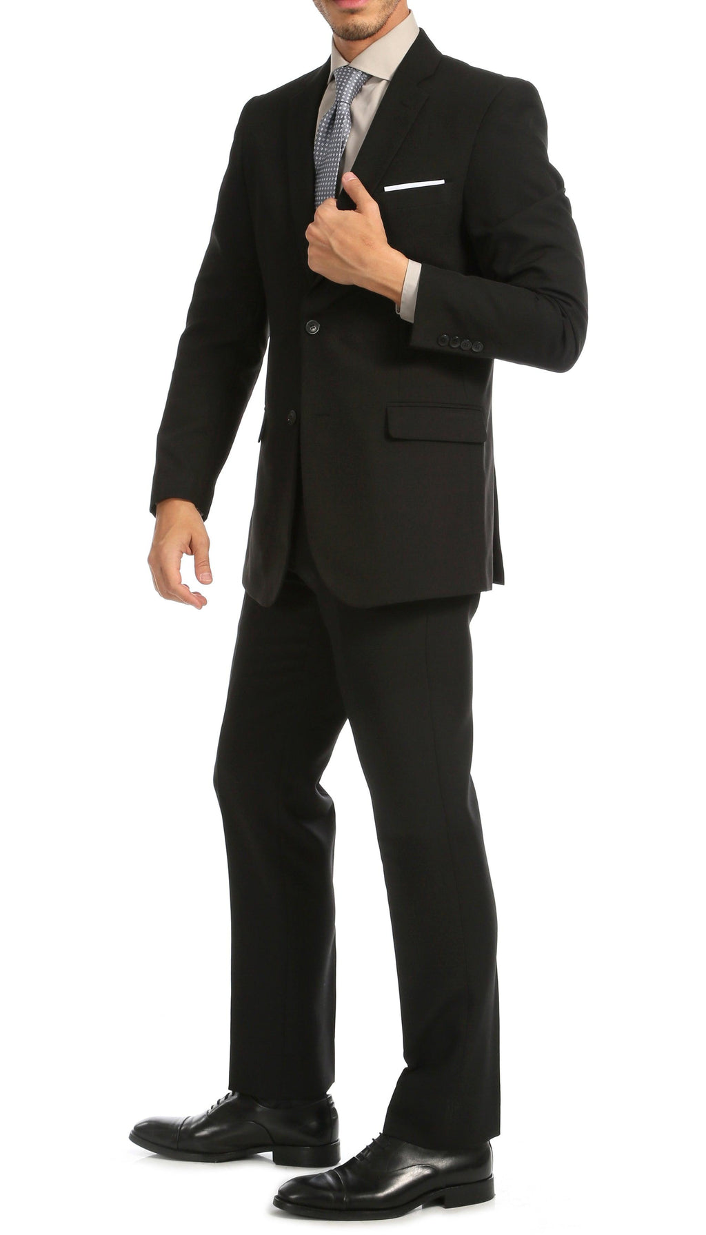 Paul Lorenzo Men's Black Slim Fit 2-Piece Suit - Notch Lapel, Flat Front Pants