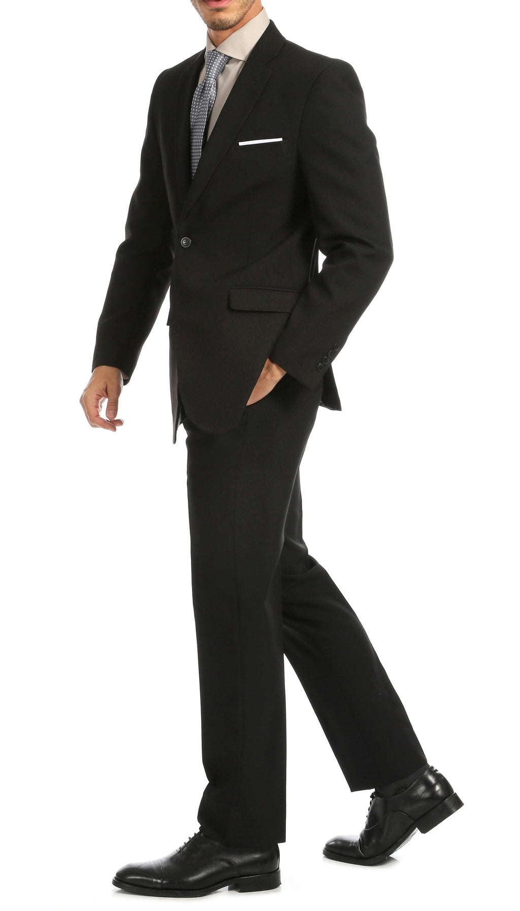Paul Lorenzo Men's Black Slim Fit 2-Piece Suit - Notch Lapel, Flat Front Pants