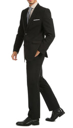 Paul Lorenzo Men's Black Slim Fit 2-Piece Suit - Notch Lapel, Flat Front Pants
