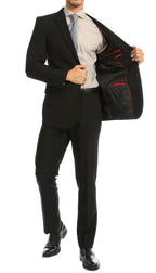 Paul Lorenzo Men's Black Slim Fit 2-Piece Suit - Notch Lapel, Flat Front Pants