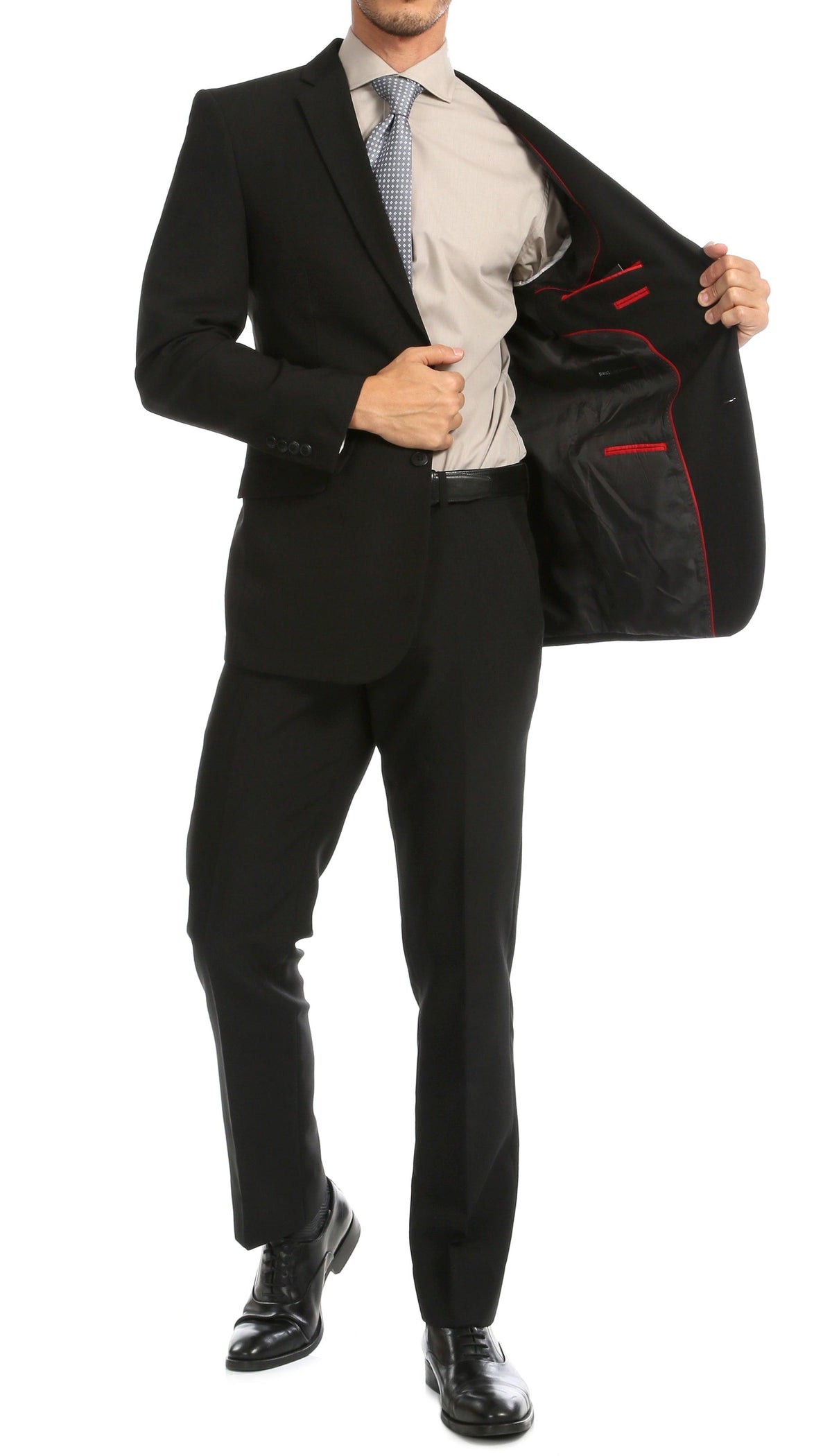 Paul Lorenzo Men's Black Slim Fit 2-Piece Suit - Notch Lapel, Flat Front Pants