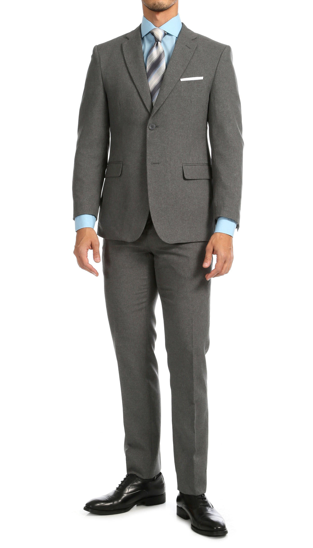 Paul Lorenzo Men's Heather Grey Slim Fit 2-Piece Suit - Notch Lapel, Flat Front Pants