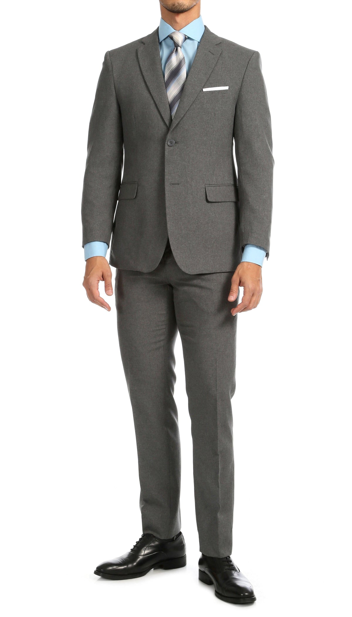 Paul Lorenzo Men's Heather Grey Slim Fit 2-Piece Suit - Notch Lapel, Flat Front Pants