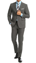 Paul Lorenzo Men's Heather Grey Slim Fit 2-Piece Suit - Notch Lapel, Flat Front Pants