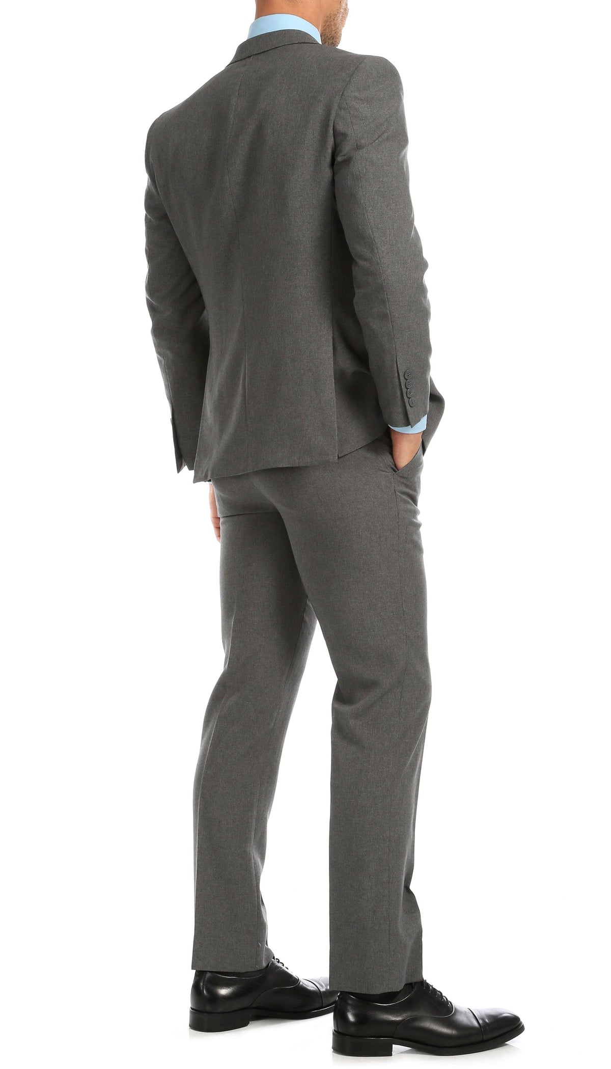 Paul Lorenzo Men's Heather Grey Slim Fit 2-Piece Suit - Notch Lapel, Flat Front Pants
