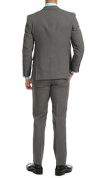 Paul Lorenzo Men's Heather Grey Slim Fit 2-Piece Suit - Notch Lapel, Flat Front Pants
