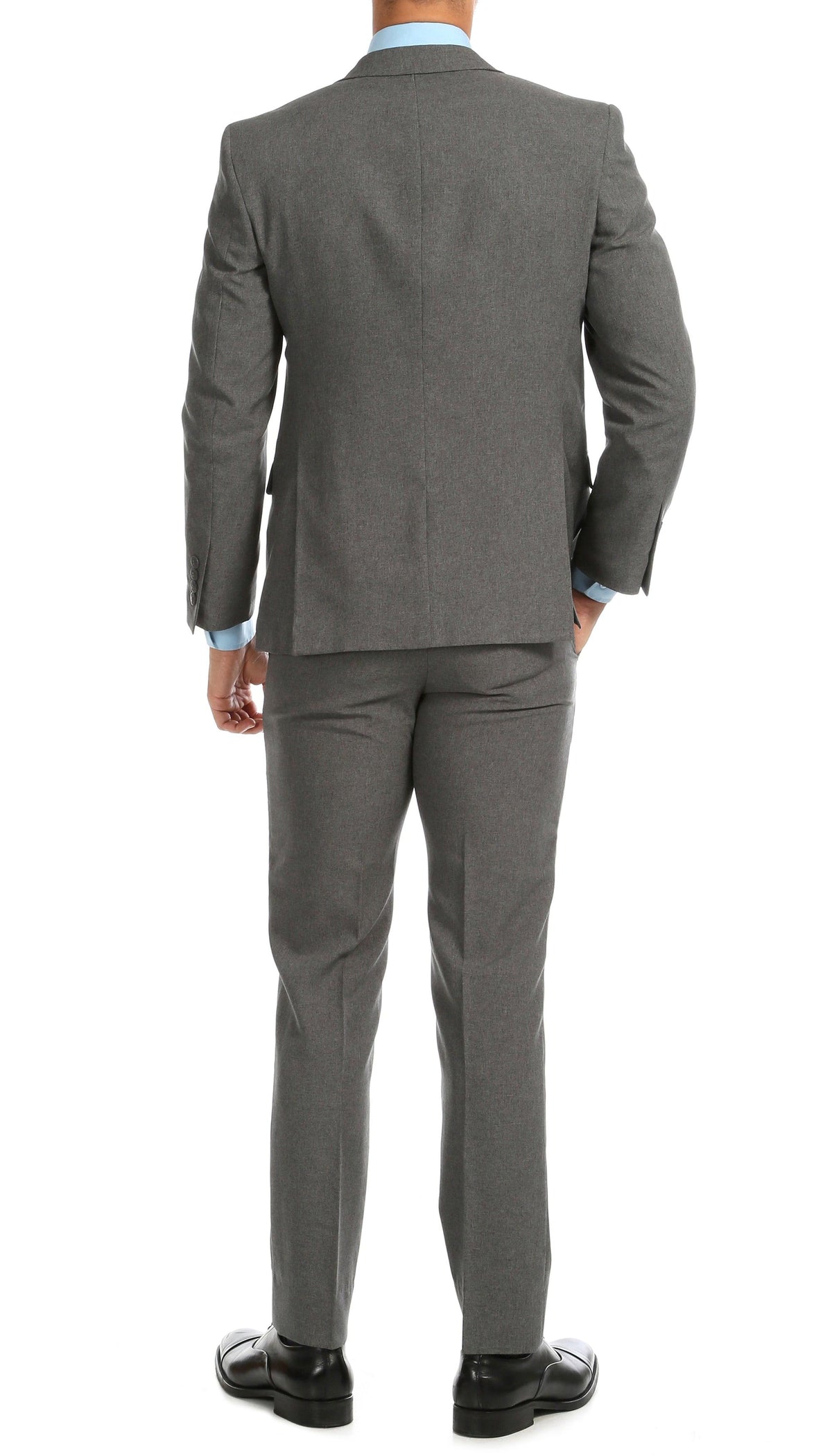Paul Lorenzo Men's Heather Grey Slim Fit 2-Piece Suit - Notch Lapel, Flat Front Pants