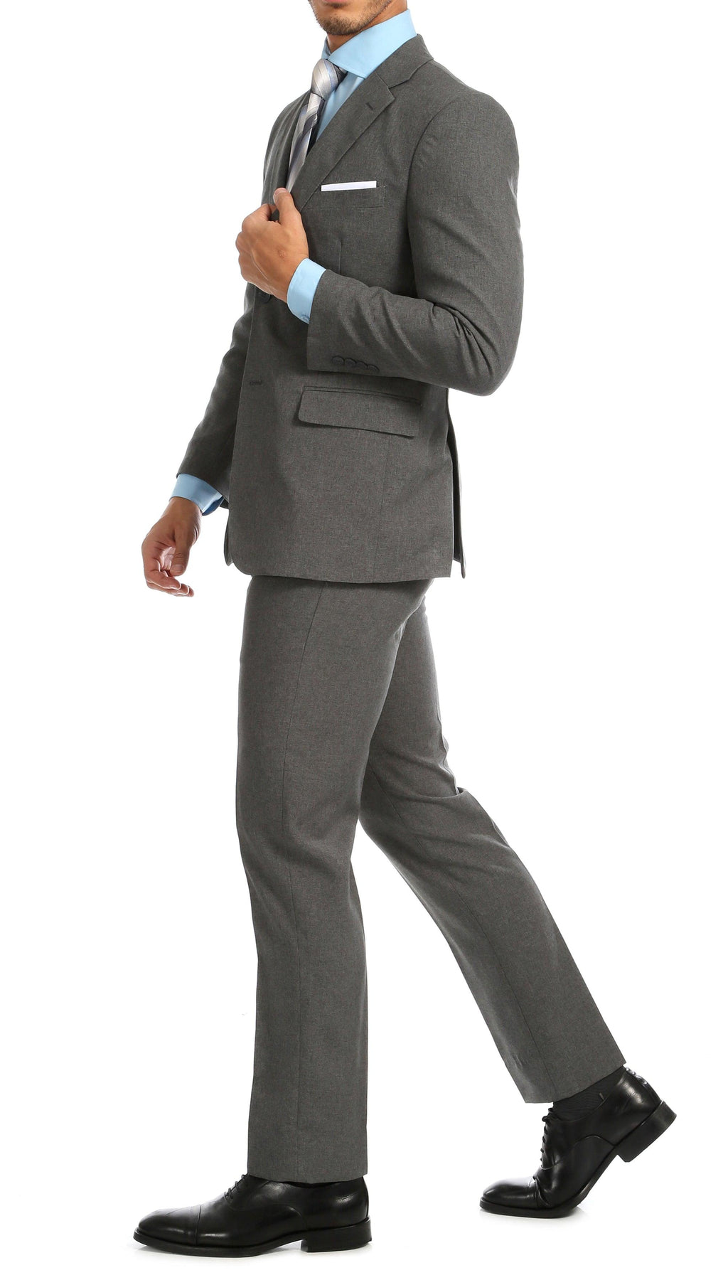 Paul Lorenzo Men's Heather Grey Slim Fit 2-Piece Suit - Notch Lapel, Flat Front Pants