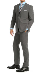 Paul Lorenzo Men's Heather Grey Slim Fit 2-Piece Suit - Notch Lapel, Flat Front Pants