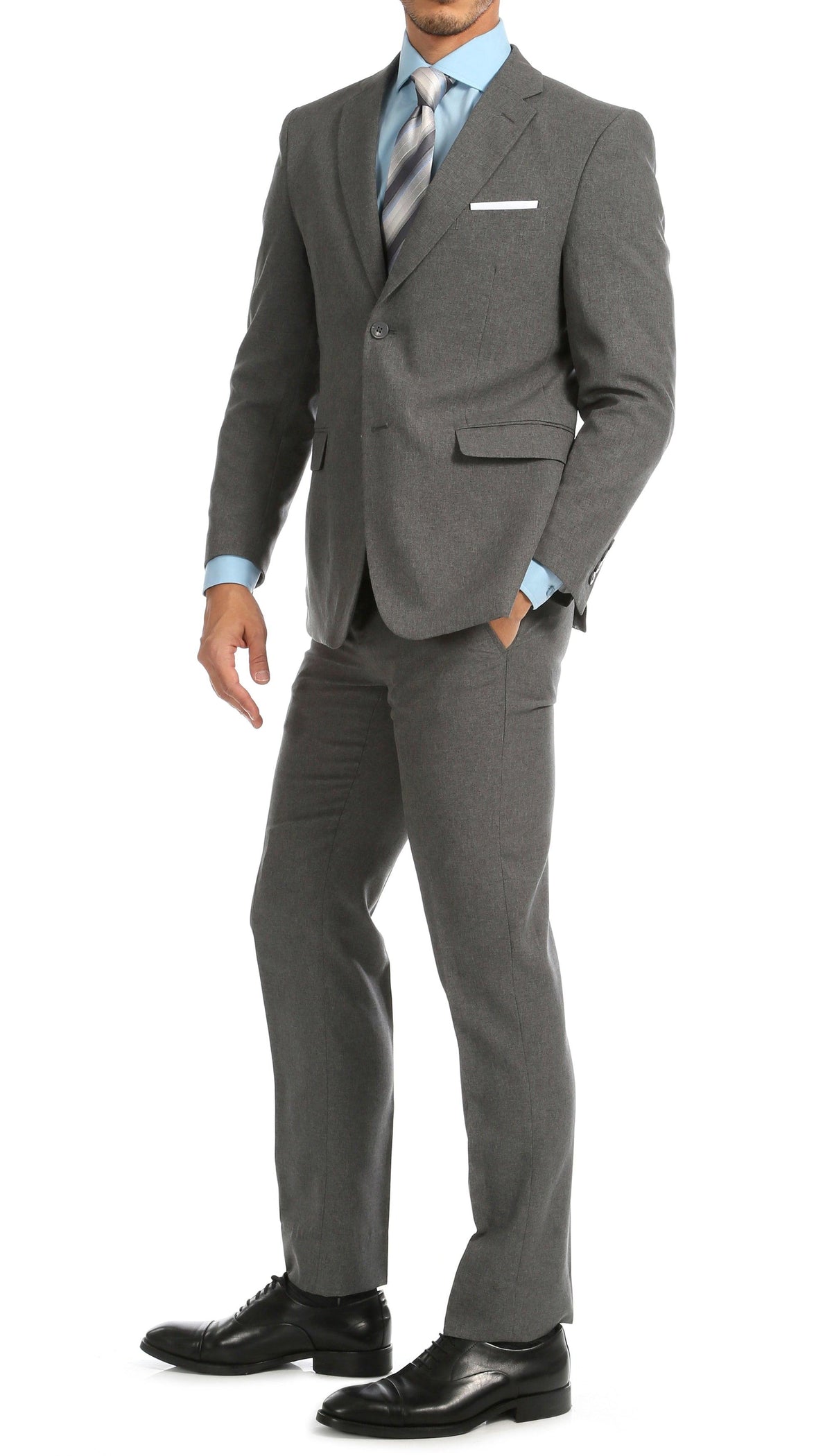 Paul Lorenzo Men's Heather Grey Slim Fit 2-Piece Suit - Notch Lapel, Flat Front Pants