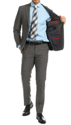 Paul Lorenzo Men's Heather Grey Slim Fit 2-Piece Suit - Notch Lapel, Flat Front Pants