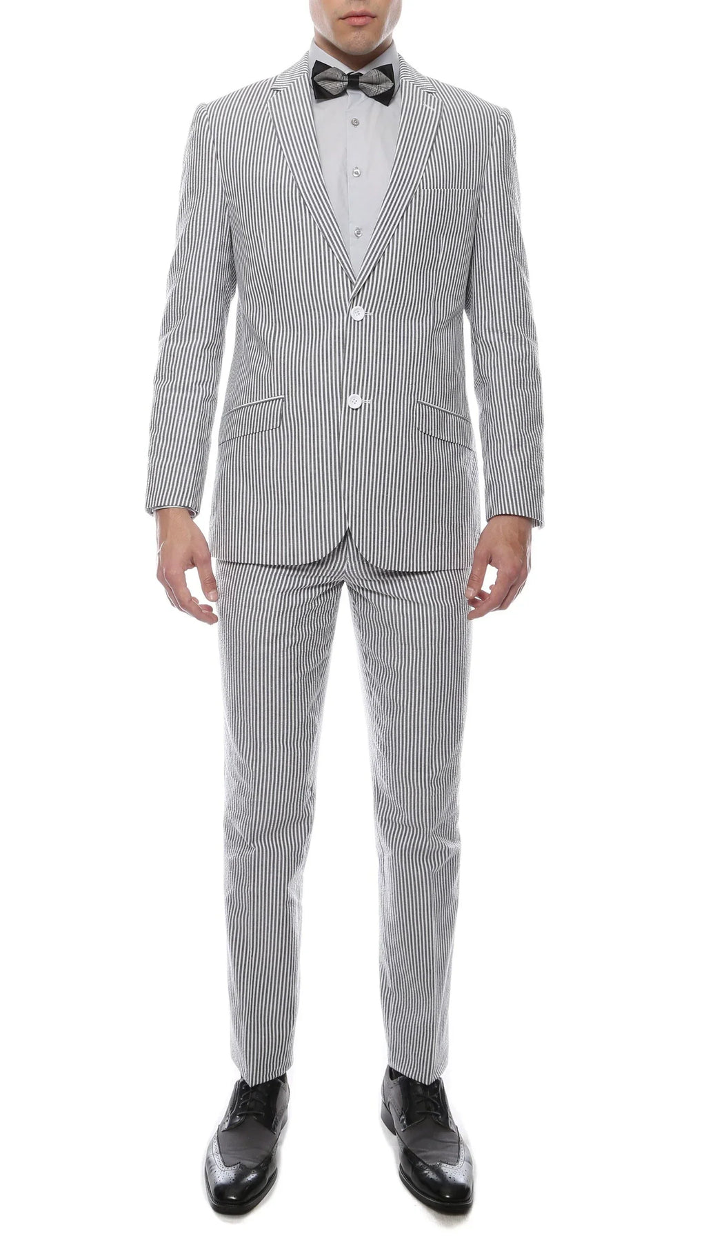 Men's Slim Fit Two Button Black Seersucker Suit
