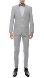 Men's Slim Fit Two Button Black Seersucker Suit
